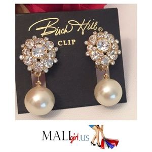 Pearl and Rhinestone Bridal Clip-on Earrings by Birch Hill , Wedding Ear…